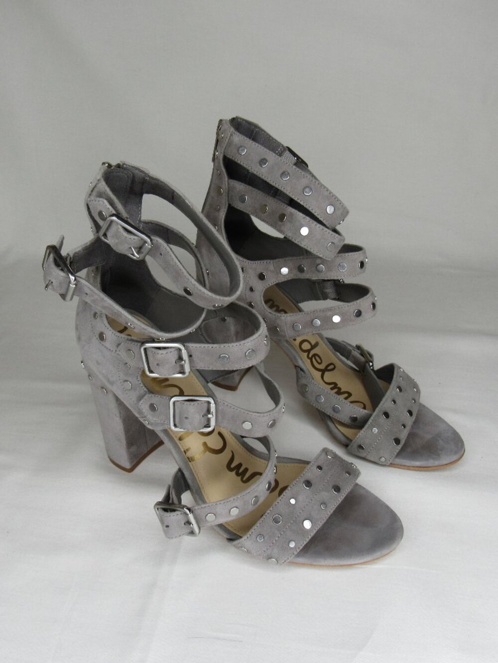 Sam Edelman Gray Suede YORK Strappy Cage Studded Heel Sandal Women's 9.5
